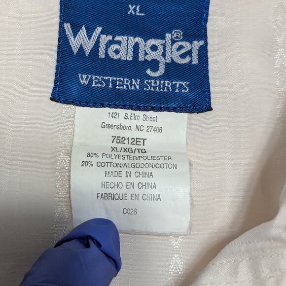 Vintage Wrangler Pearl Snap Button Down Shirt Cream Western Long Sleeve Textured - Picture 3 of 4